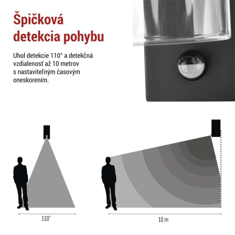 Záhradné nástenné svietidlo ZALA, senzor súmraku, 12,8 × 8 × 28 cm, 1 x E27, 15 W