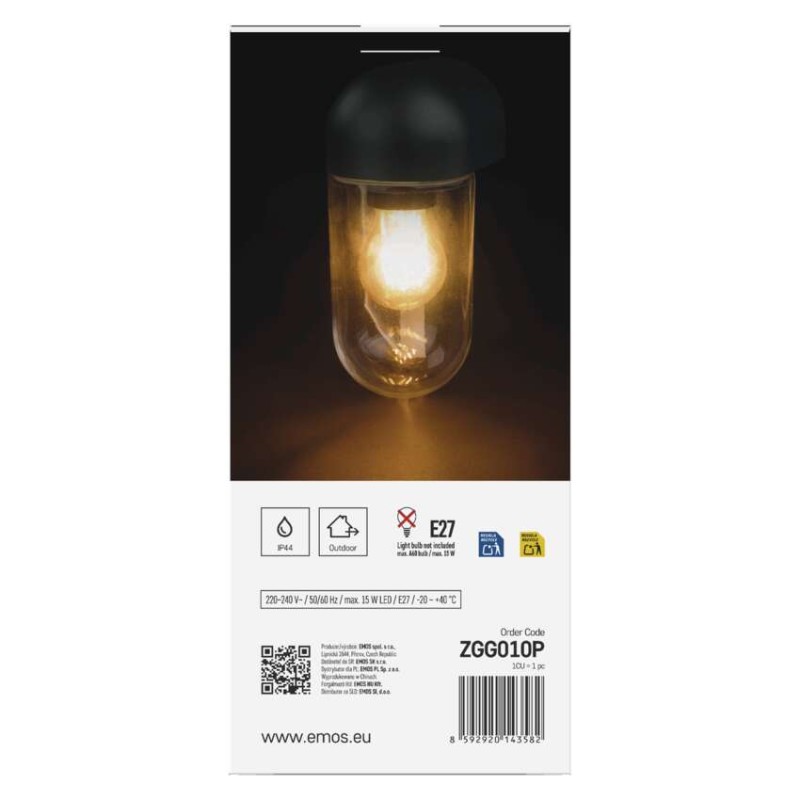 Zahradní nástěnné svítidlo CASSIA, 12,6 x 9,5 x 22,2 cm, 1 x E27, 15 W