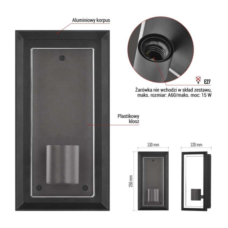 Lampa naścienna Garden MALVA, na żarówkę E27 max 15W, IP44