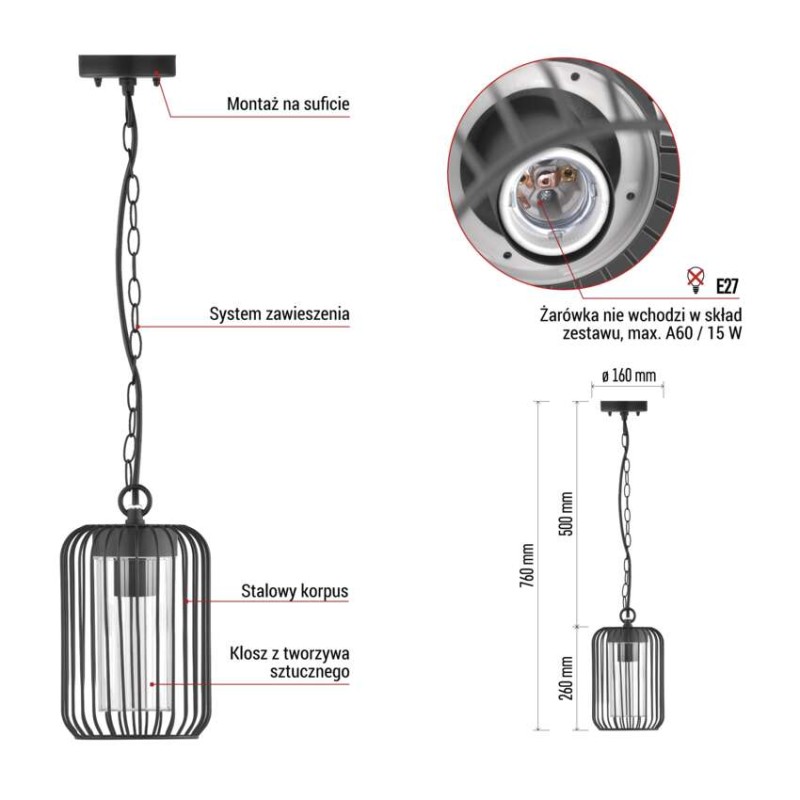 Lampa wisząca Garden SALVIA, na żarówkę E27 max 15W, IP44
