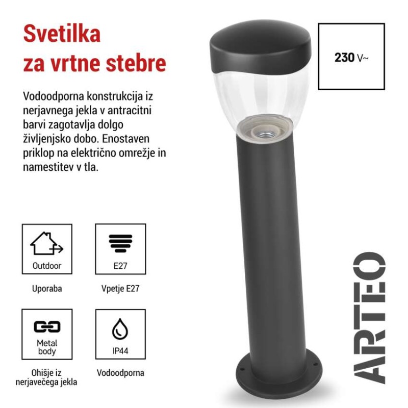 Vrtna stoječa svetilka ARTEO, 12 x 12 x 50 cm, 1 x E27, 15 W