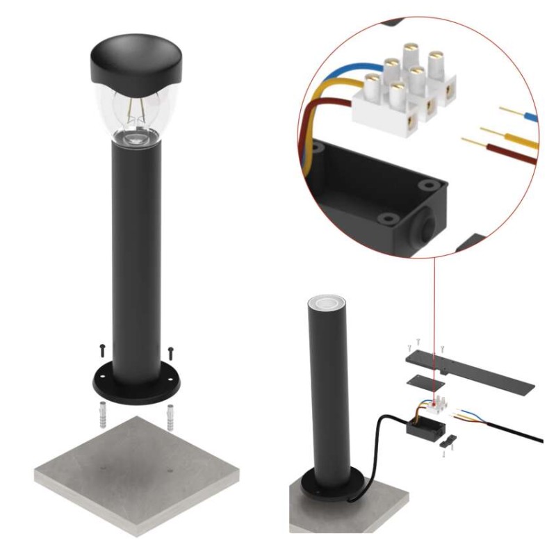 Záhradné stĺpikové svietidlo ARTEO, 12 x 12 x 50 cm, 1 x E27, 15 W