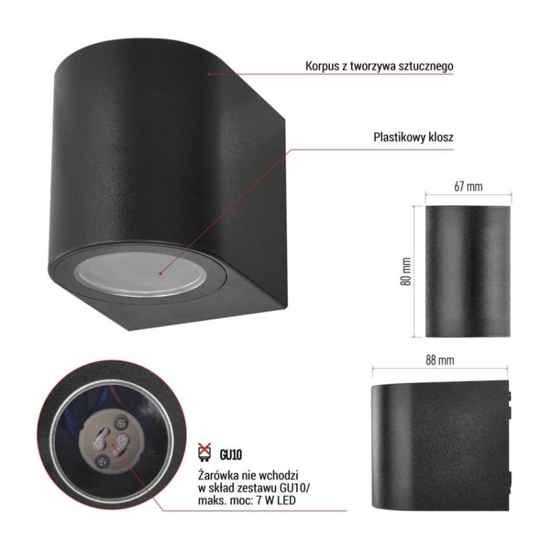 Lampa naścienna Garden OCULUS 8cm, na żarówkę GU10, 1× 7W, IP44