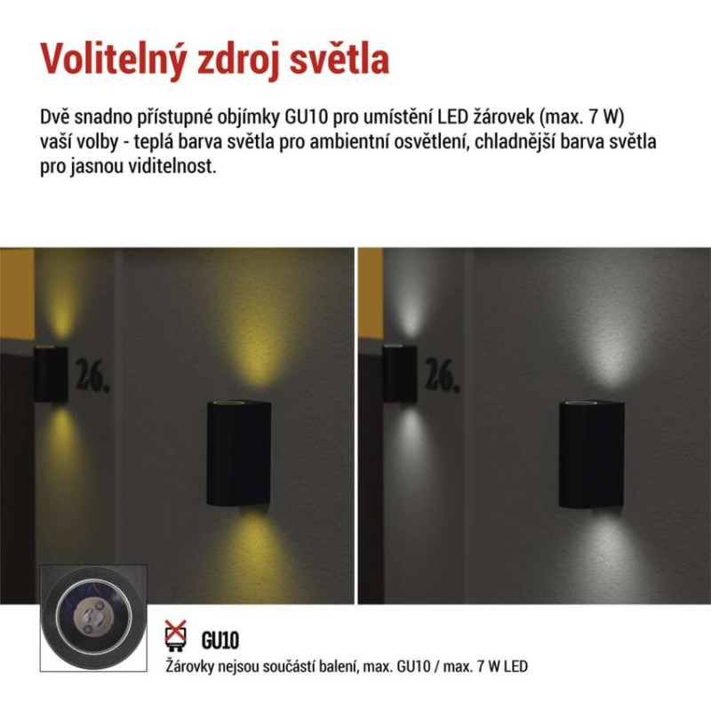 Zahradní nástěnné svítidlo OCULUS, 8,8 x 6,7 x 15,3 cm, 2 x GU10, 2× 7W