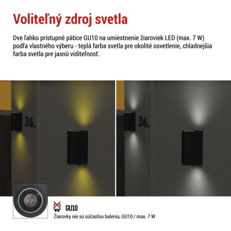 Záhradné nástenné svietidlo OCULUS, 8,8 x 6,7 x 15,3 cm, 2 x GU10, 2× 7W