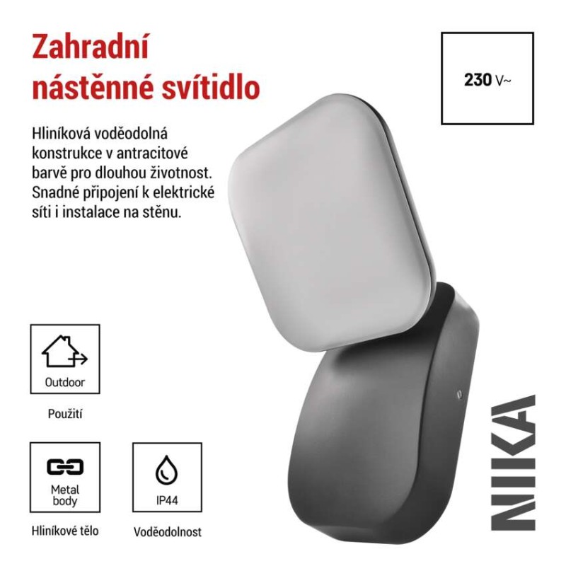LED zahradní nástěnné svítidlo NIKA, 12 x 12 x 20 cm, 12,5 W, teplá bílá