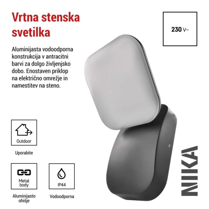 Vrtna LED stenska svetilka NIKA, 12 x 12 x 20 cm, 12,5 W, toplo bela