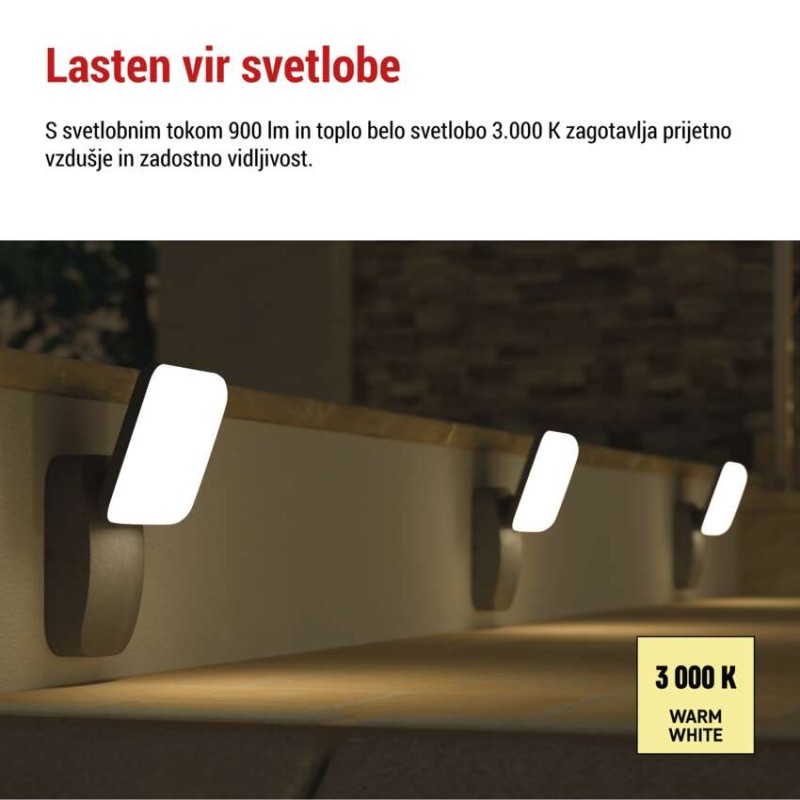 Vrtna LED stenska svetilka NIKA, 12 x 12 x 20 cm, 12,5 W, toplo bela