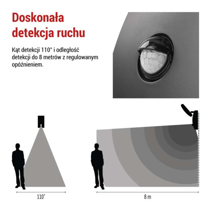 Lampa naścienna LED Garden NIKA, 20cm, ciepła biel, 12,8W, 900lm, IP44, PIR