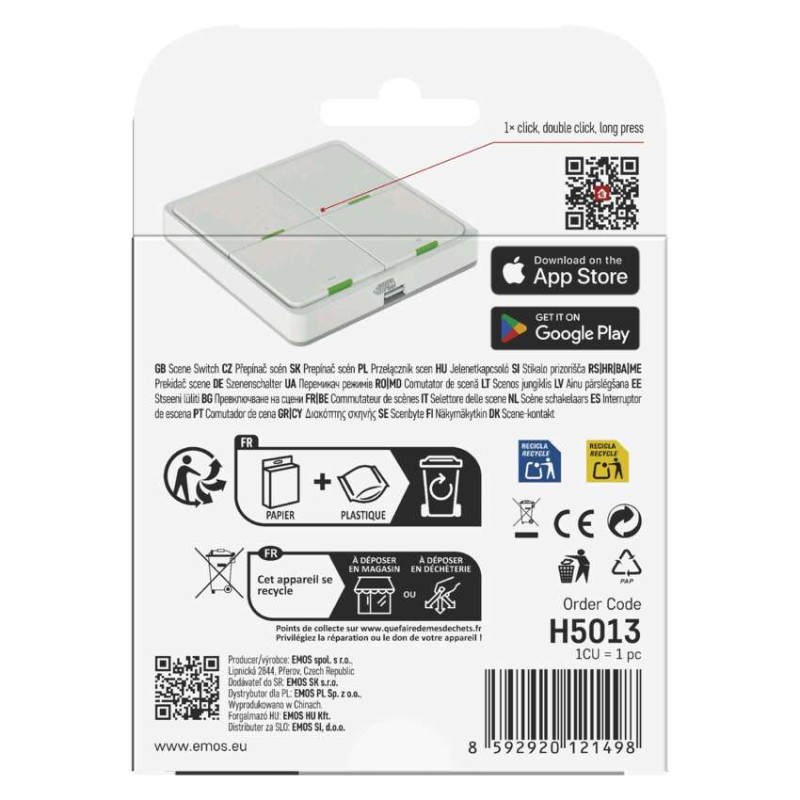 GoSmart Přenosný ovladač scén IP-2004ZW, ZigBee 3.0, 4-tlačítkový