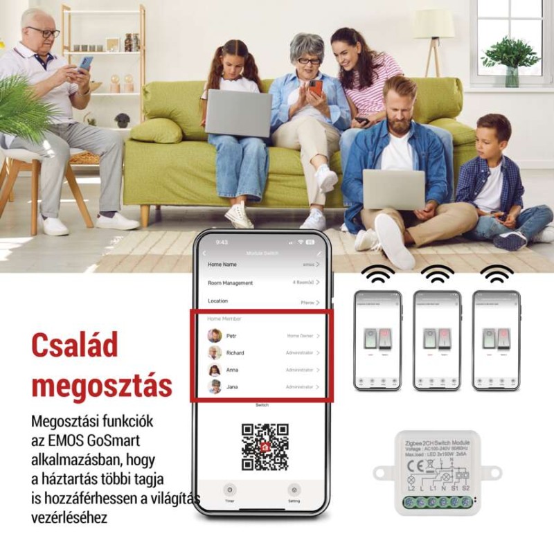 GoSmart kapcsolómodul IP-2102SZ, ZigBee, 2 csatornás
