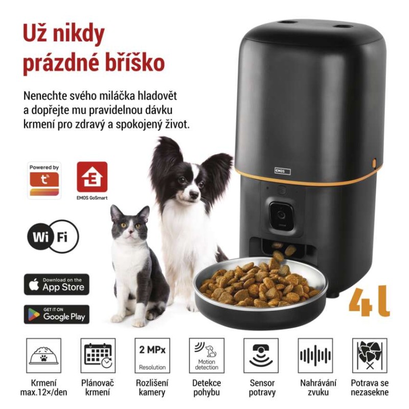 GoSmart dávkovač krmiva Pet Care s kamerou, 4 l, černý, Wi-Fi