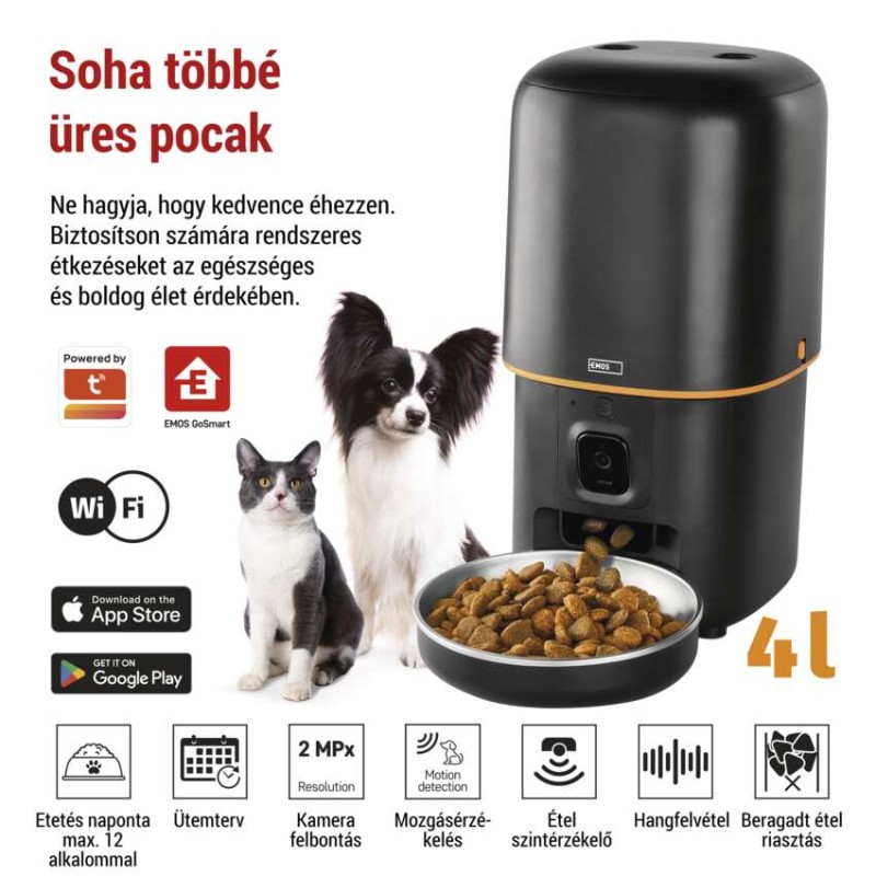 GoSmart állateledel adagoló kamerával Pet Care, 4 l, fekete, Wi-Fi