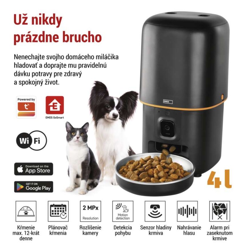 GoSmart dávkovač krmiva Pet Care s kamerou, 4 l, čierny, Wi-Fi