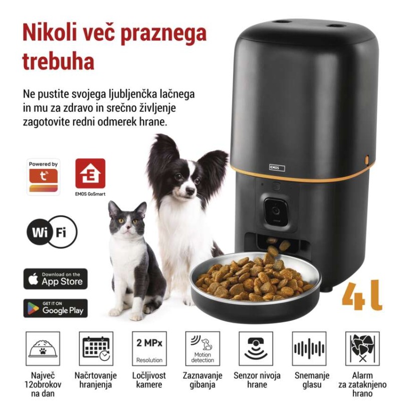 GoSmart dozirnik hrane za hišne živali Pet Care s kamero, 4 l, črn, Wi-Fi