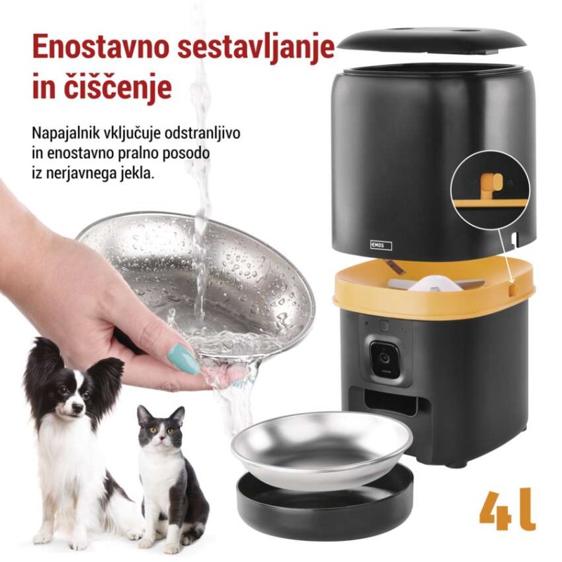 GoSmart dozirnik hrane za hišne živali Pet Care s kamero, 4 l, črn, Wi-Fi