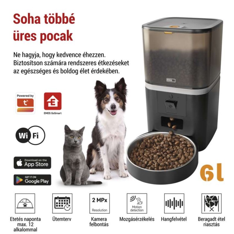 GoSmart állateledel adagoló kamerával Pet Care, 6 l, fekete, Wi-Fi