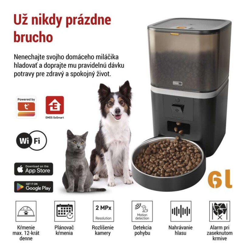 GoSmart dávkovač krmiva Pet Care s kamerou, 6 l, čierny, Wi-Fi
