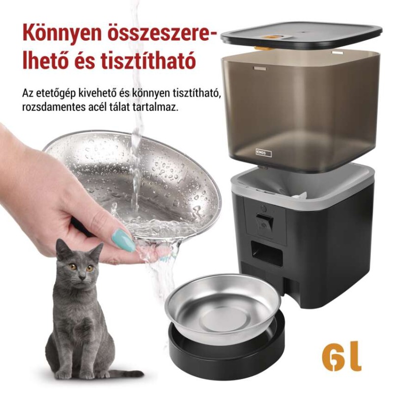 GoSmart állateledel adagoló kamerával Pet Care, 6 l, fekete, Wi-Fi