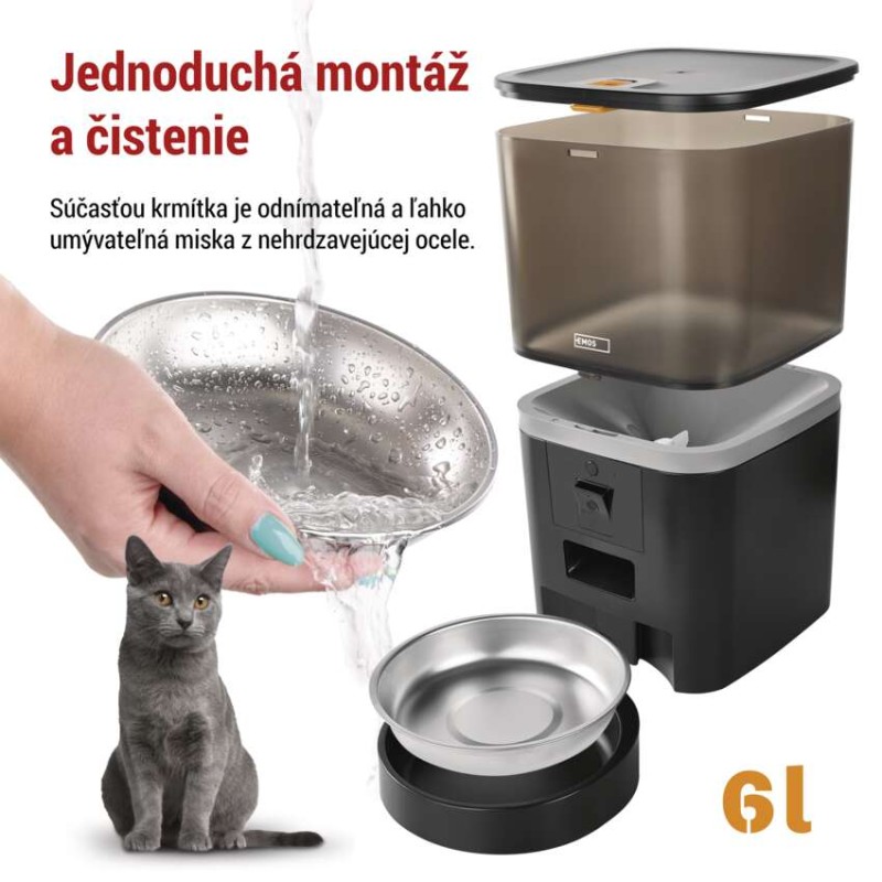 GoSmart dávkovač krmiva Pet Care s kamerou, 6 l, čierny, Wi-Fi