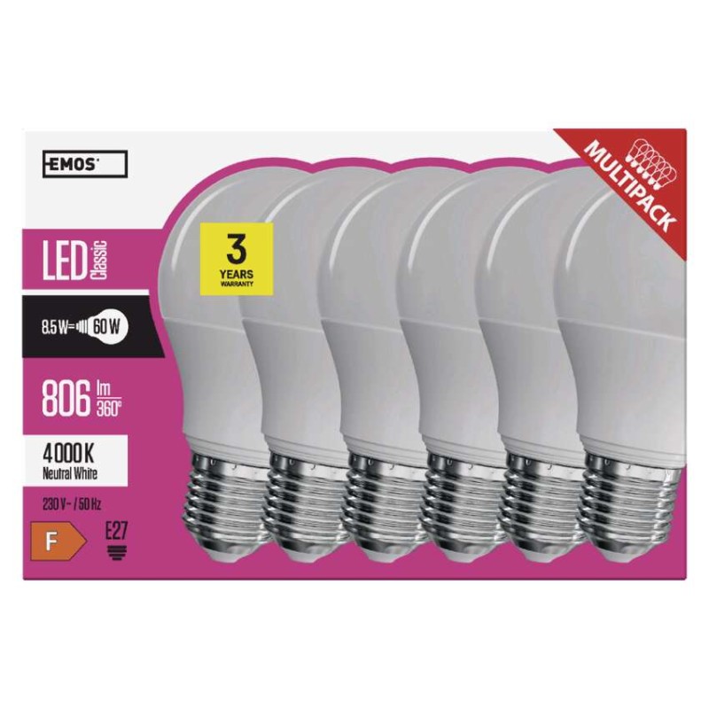 LED žiarovka Classic A60 / E27 / 8,5 W (60 W) / 806 lm / neutrálna biela