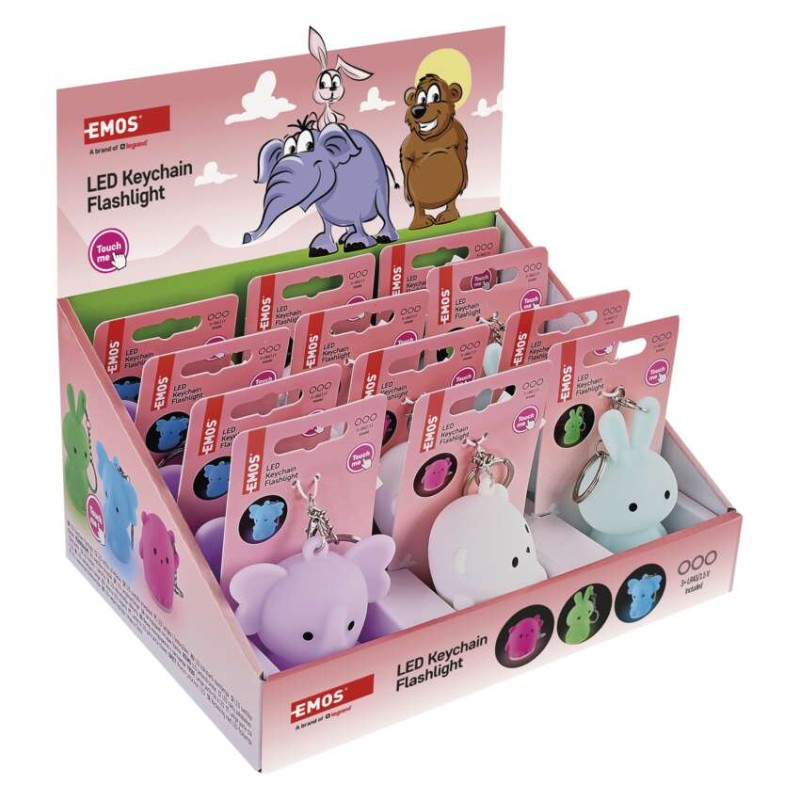 LED silikona atslēgu piekariņš – dzīvnieki, 12 gab., displeja kaste