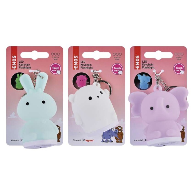 LED silikona atslēgu piekariņš – dzīvnieki, 12 gab., displeja kaste