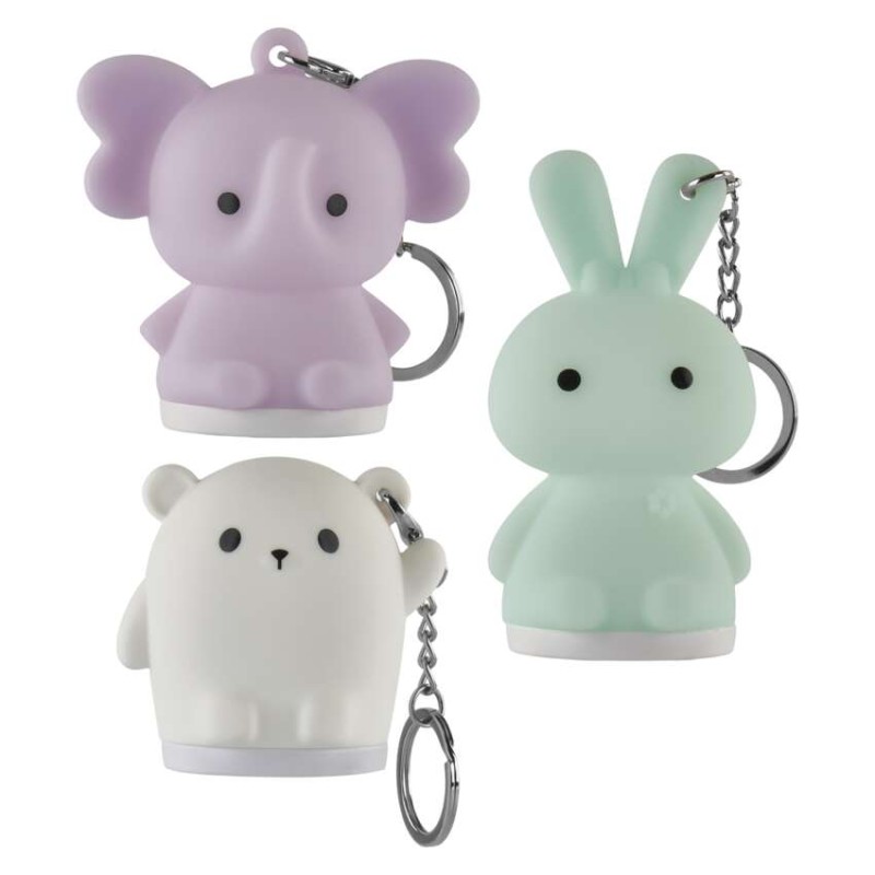 LED silikona atslēgu piekariņš – dzīvnieki, 12 gab., displeja kaste