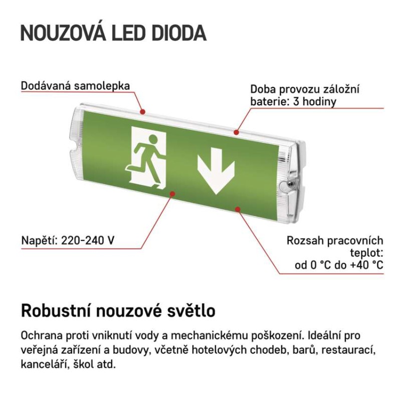 LED nouzové osvětlení NESSI 3 W, 3 h, IP65