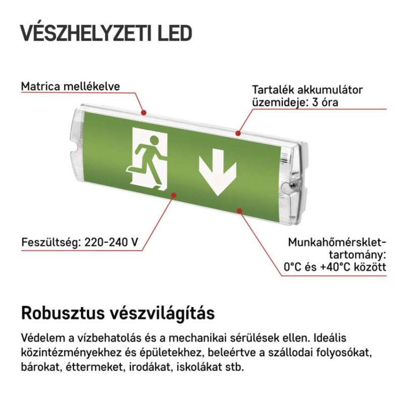 EMOS LED vészvilágító lámpatest NESSI 3W 3 óra IP65