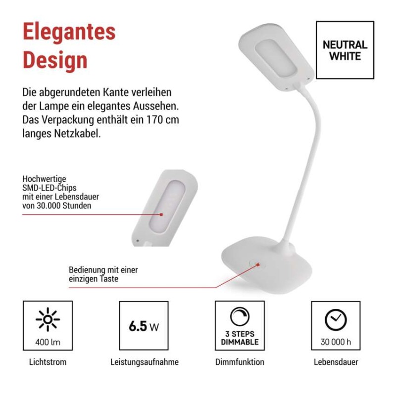 LED Schreibtischlampe STELLA, weiss