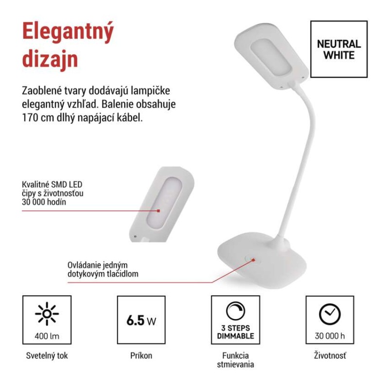 LED stolná lampa STELLA, biela