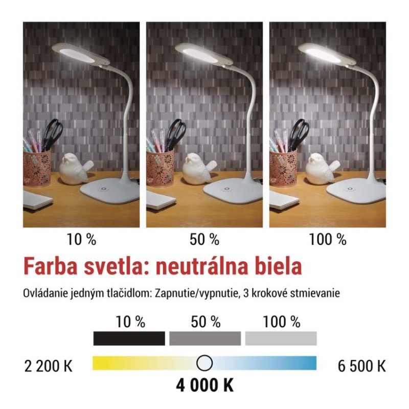 LED stolná lampa STELLA, biela