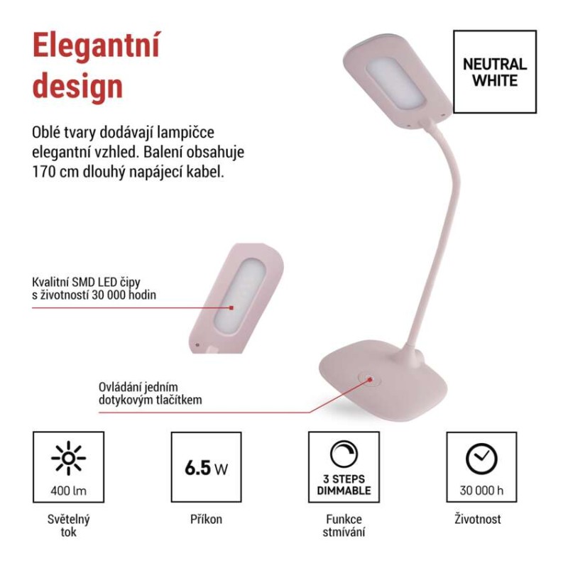 LED stolní lampa STELLA, růžová