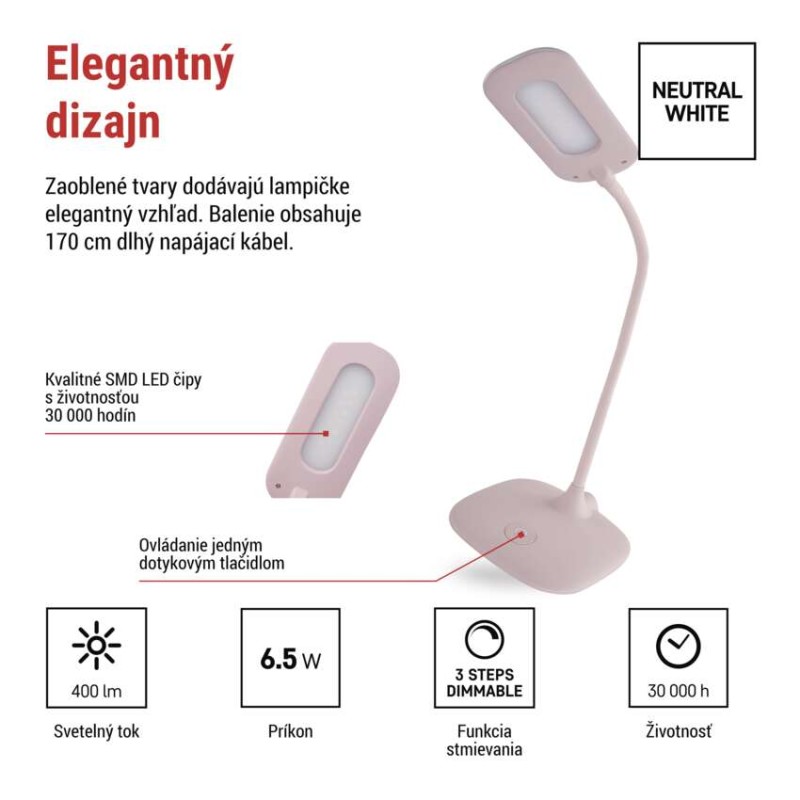 LED stolná lampa STELLA, ružová