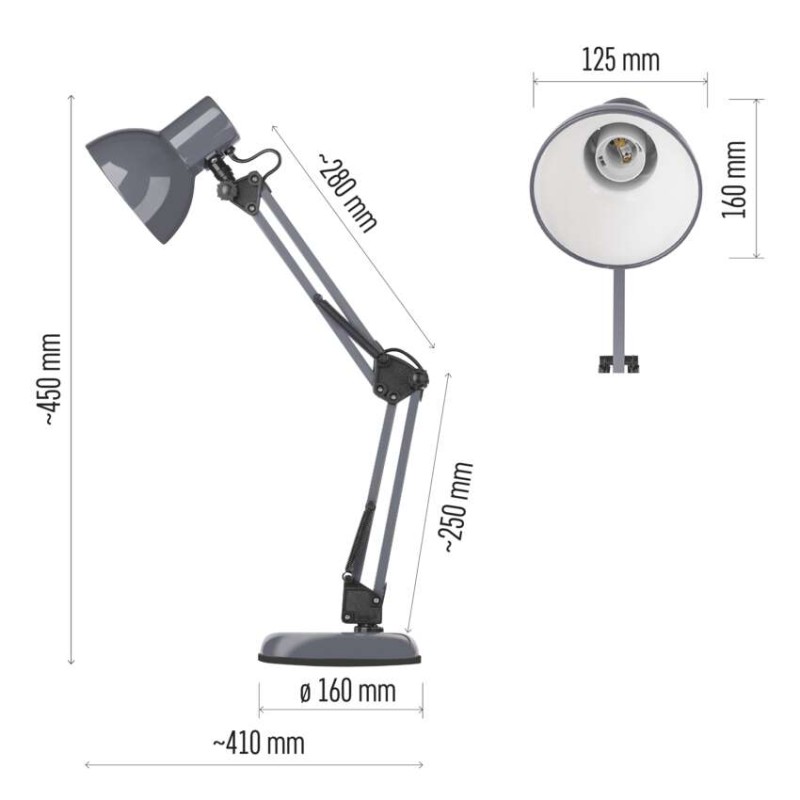 Lampa biurkowa E27 LUCAS 48 cm ciemno szary