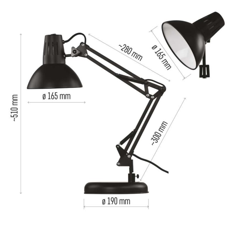 Stolní lampa DUSTIN na žárovku E27, černá