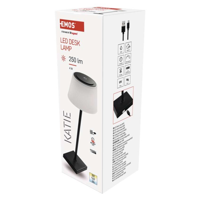 LED galda lampa KATIE, uzlādējama, melna