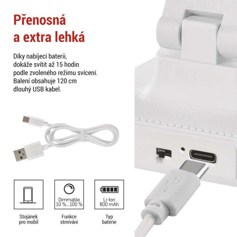 LED stolní lampa AMY, nabíjecí, bílá