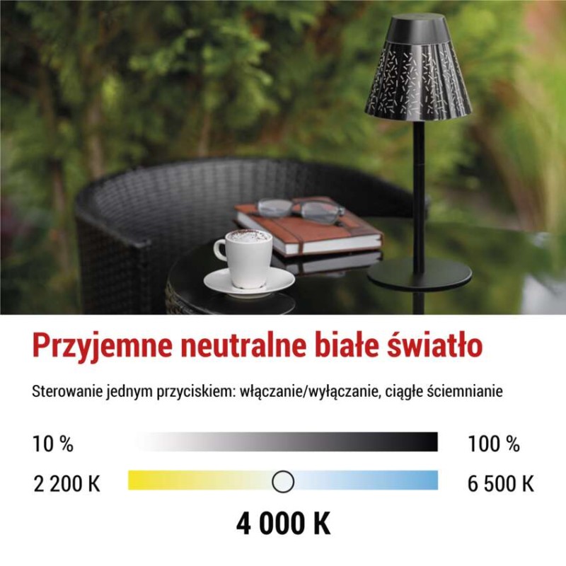Lampa stołowa LED Garden GRACE, IP44, ładowalna, NW