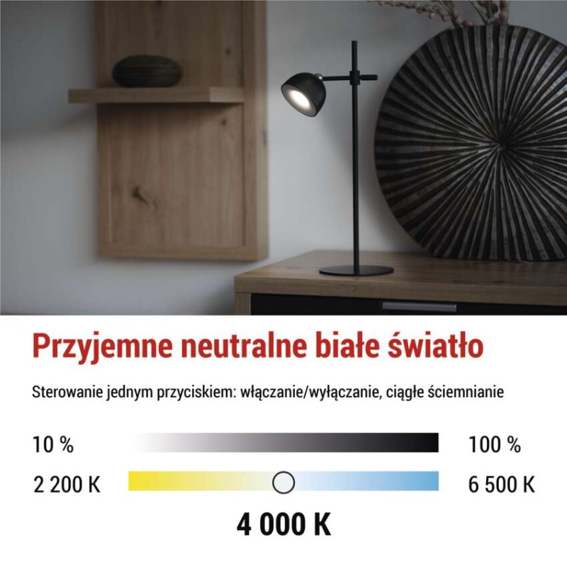 Lampa biurkowa LED SOPHIE, ładowalna, czarna