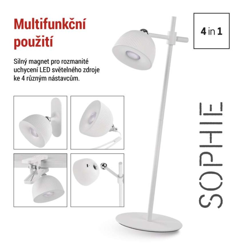 LED stolní lampa SOPHIE, nabíjecí, bílá