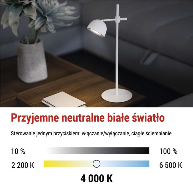 Lampa biurkowa LED SOPHIE, ładowalna, biała