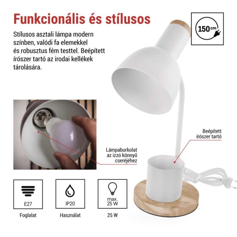 EMOS Poppy asztali lámpa E27 IP20, fehér