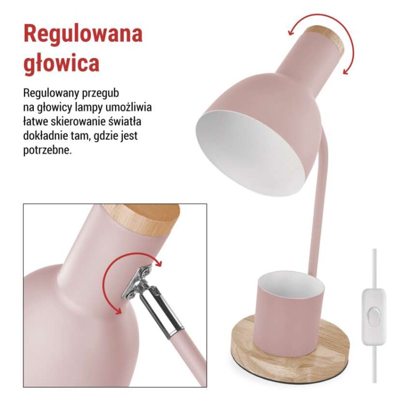 Lampa biurkowa POPPY na żarówkę E27, różowa