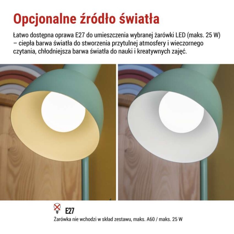 Lampa biurkowa POPPY na żarówkę E27, zielona