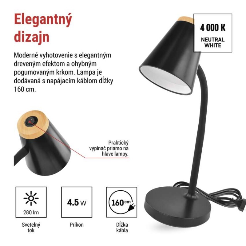 LED stolná lampa TARA, čierna