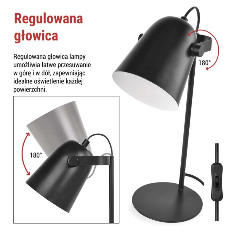 Lampa biurkowa NINA na żarówkę E27, czarna