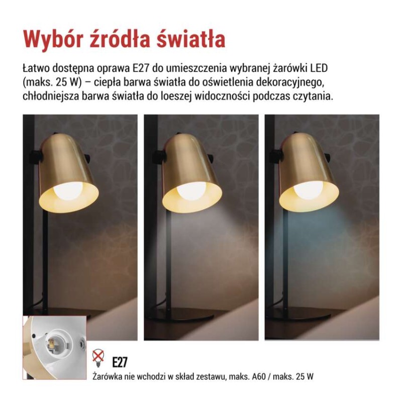 Lampa biurkowa NINA na żarówkę E27, złota