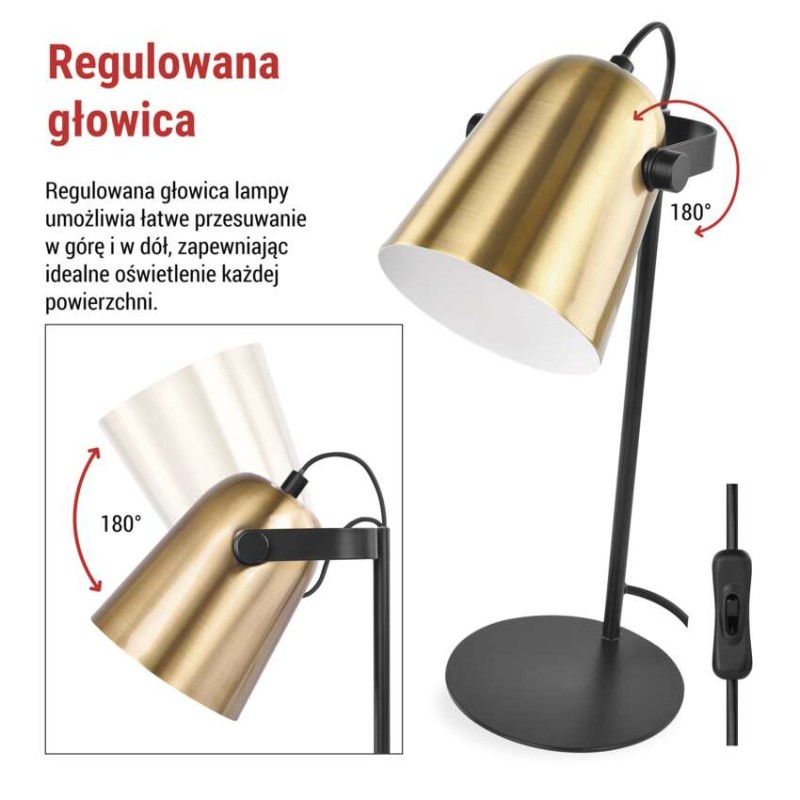 Lampa biurkowa NINA na żarówkę E27, złota